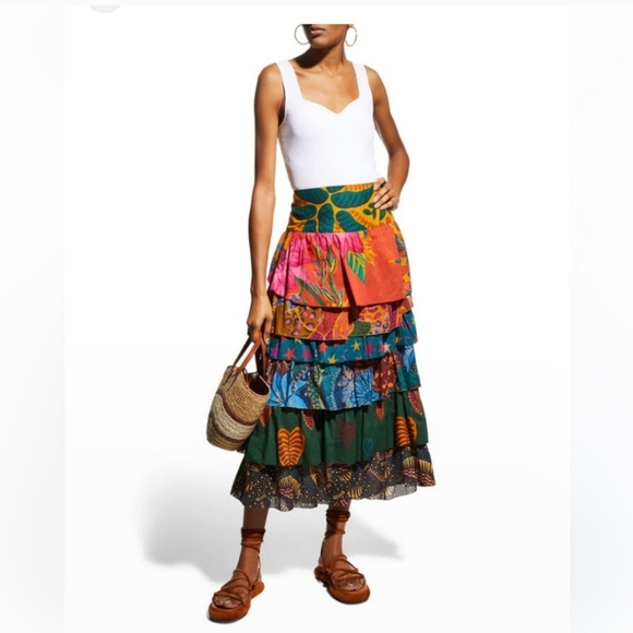 FARM RIO MIXED PRINT TIERED MAXI SKIRT! SZ. LG - NWT! - Picture 6 of 6